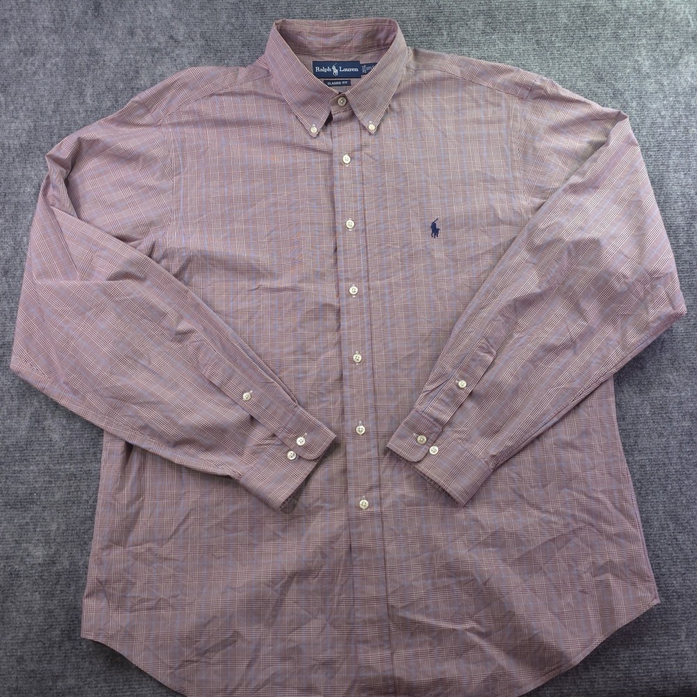 Ralph Lauren Shirt XL 17.5 Classic Fit‎ Red Blue Check Long Sleeve Button Down